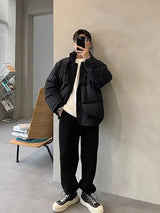 Korean street trend men and women retro personality fake two piece design couple winter loose thick casual jacket top harajuku