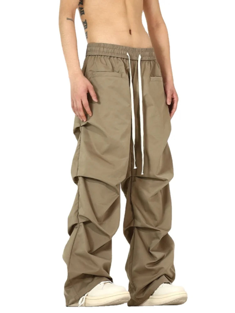 side fold baggy pants men casual elastic waist straight trousers streetwear new fashion drawstring unisex hip hop pants joggers sporty tapered joggers
