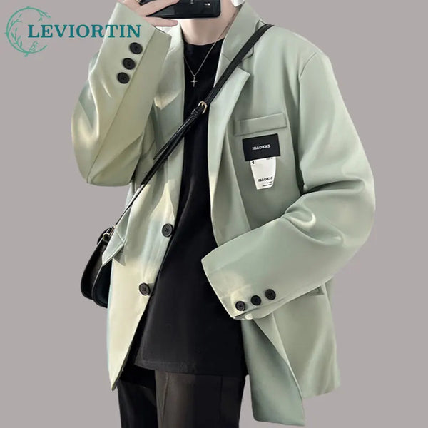 Autumn Men's Casial Suit Coat Chic Slightly Loose Solid Color Blazers Korean Style Fashion Simple Versatile Handsome Niche Suit