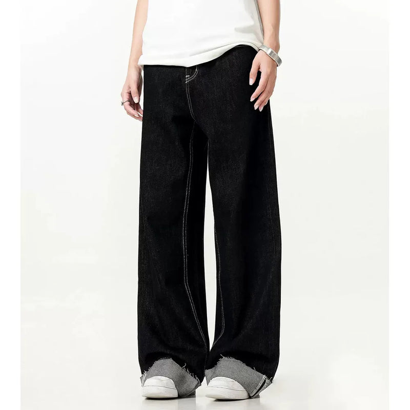 men women streetwear fashion loose casual wide leg straight black denim jeans pant boyfriend y2k baggy jeans trousers unique jeans style 2371