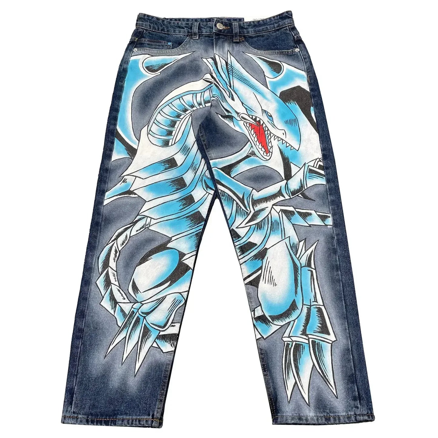 harajuku y2k style blue popular anime graphic wide leg jean fashion streetwear denim mens jeans couples high waist pants unique jeans style 3169