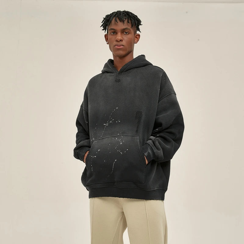 gothic oversized shirt featuring street wear speckled ink rubbed hooded hoodies fashion sense distressed winter coat mens and womens baggy washing clothes