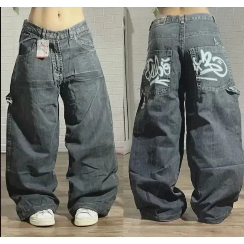 high street casual trousers punk style wide leg pants gothic classic vintage straight pantsy2k baggy letter print women jeans unique jeans style 2300