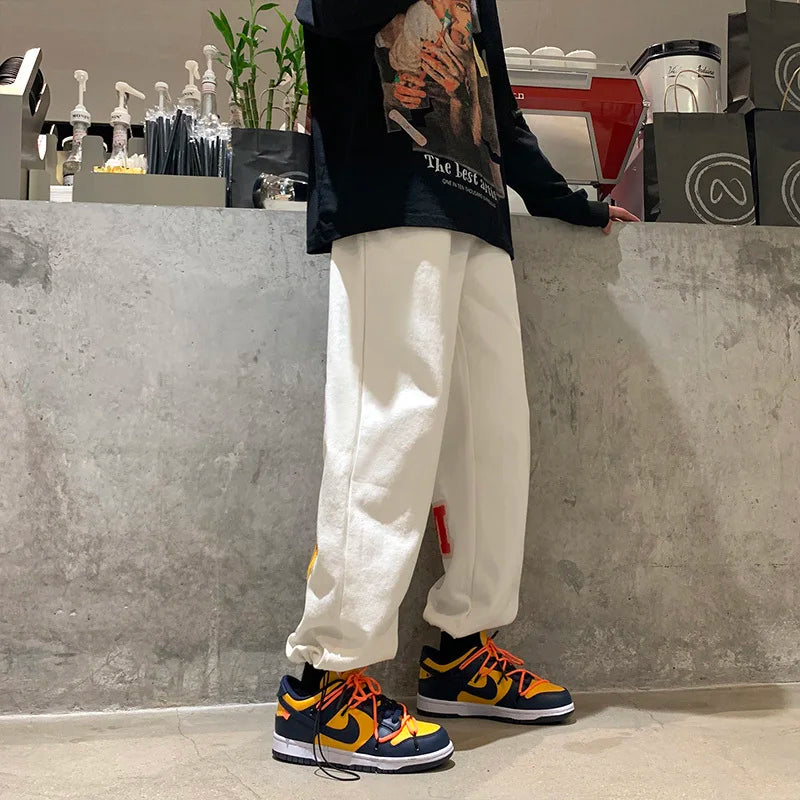 preppy style letter embroidery straight men baggy tracksuit pants y2k clothes sweatpants male drawstring casual long trousers unique joggers style 1081