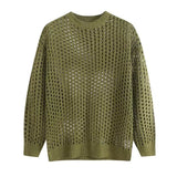 Casual Pullovers Hollow Out Outfits Fishnet Smock Tops Men Fashion Loose Long Sleeve See-though Knit Shirts Y2k Sexy Holes Shirt