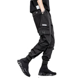 mens cargo pants elastic waist trousers with pockets streetwear hip hop loose fit ankle drawstring military sweatpants joggers streetwear sweatpants