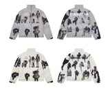 Hip Hop Jacket Parka Human Graffiti Print Men Winter Windbreaker Streetwear Harajuku Padded Jacket Coat Warm Outwear Hipster New