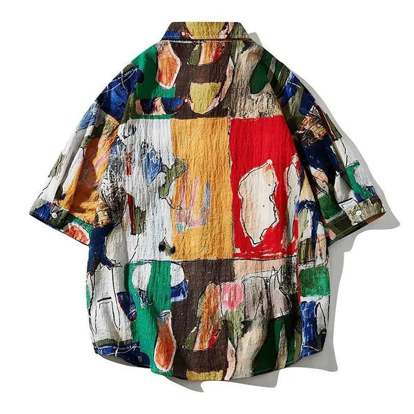 American men and women trendy personalized graffiti printed short sleeved shirt summer couple hip-hop loose fitting Harajuku top
