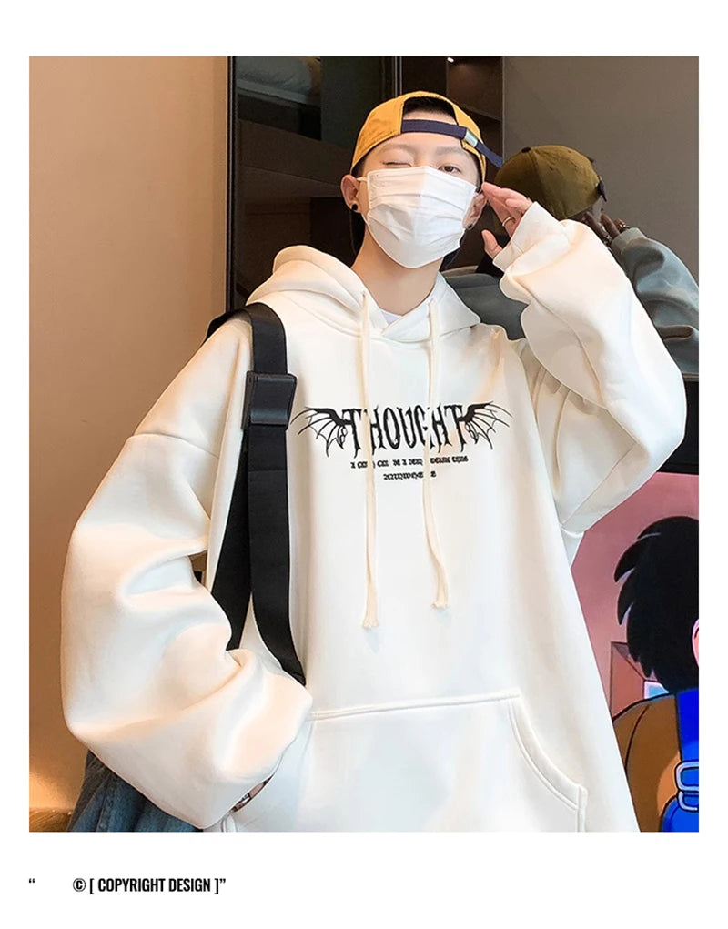 Y2K Vintage Rose Graphic Print Hoodies For Men Goth Fashion Streetwear Clothes Casual Fleece Hip Hop Loose Pullover Sweatshirts
