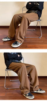 autumn waffle foam striped design pants for men new high street wide leg straight trousers casual y2k vintage pantalones hombre unique default style 110