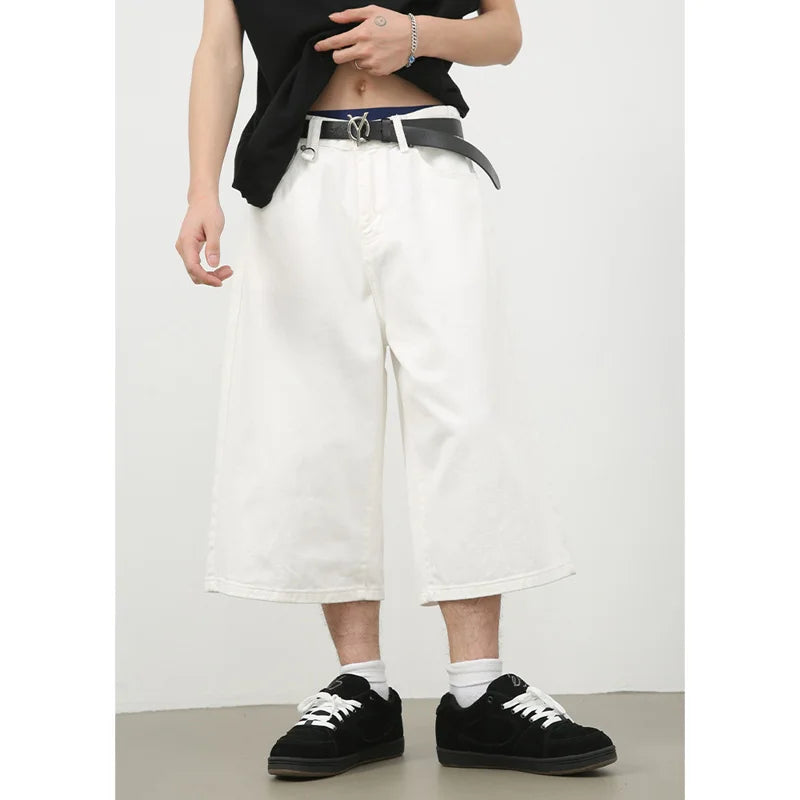 men summer streetwear fashion loose casual wide leg denim calf length jeans pants male vintage jeans baggy hosen pants vintage washed jeans