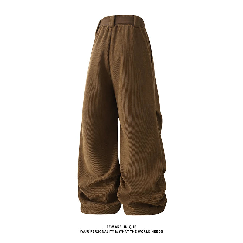 winter mens wide leg straight sweatpants korean fashion warm fleece track pants male casual thermal trousers with long belt relaxed fit joggers