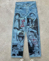 harajuku sunny sexy girl anime print baggy jeans new style wide leg trouser y2k popular streetwear men women high waist pants unique jeans style 5468