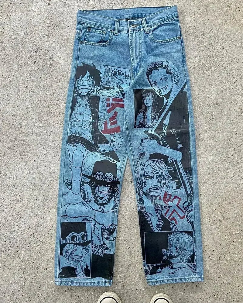harajuku sunny sexy girl anime print baggy jeans new style wide leg trouser y2k popular streetwear men women high waist pants unique jeans style 5468