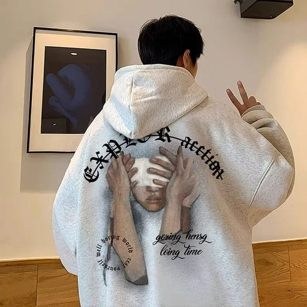 New Goth Graphic Printed Hooded Sweatshirts For Men Y2K Vintage Street