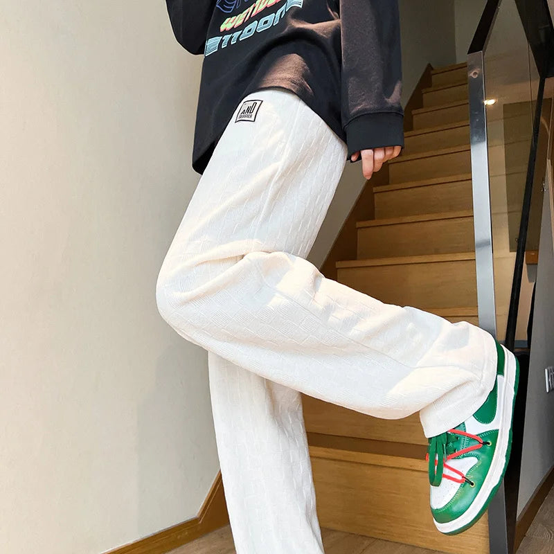 autumn casual pants men fashion straight plaid pants men streetwear hip hop loose wide leg pants mens vintage trousers m 3xl minimalist street pants