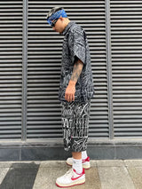 2 pieces sets mens fashion harajuku printed single breasted shirts and drawstring capris short pants joggers new streetwear sets urban active pants
