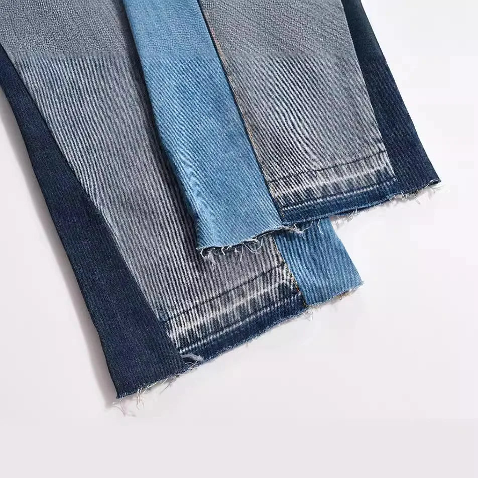 2024 european and american patchwork washed wide denim jeans y2k street wear splicing patches damaged flare pants jeans for men vintage washed jeans