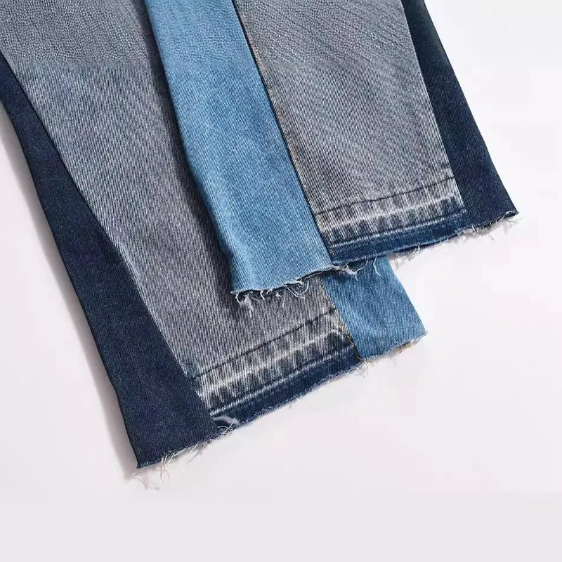 2024 european and american patchwork washed wide denim jeans y2k street wear splicing patches damaged flare pants jeans for men vintage washed jeans
