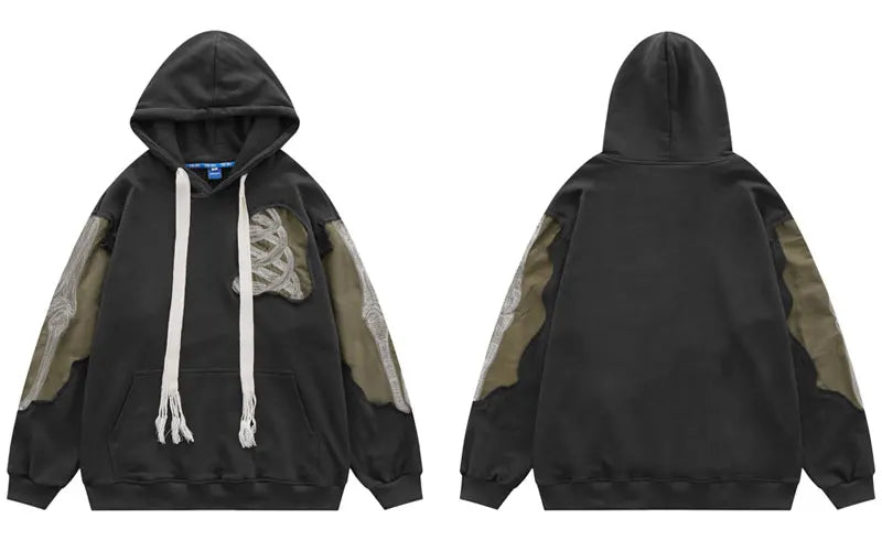 Hip Hop Men Hoodie Sweatshirt Y2K Embroidery Skeleton Skull Patch Punk