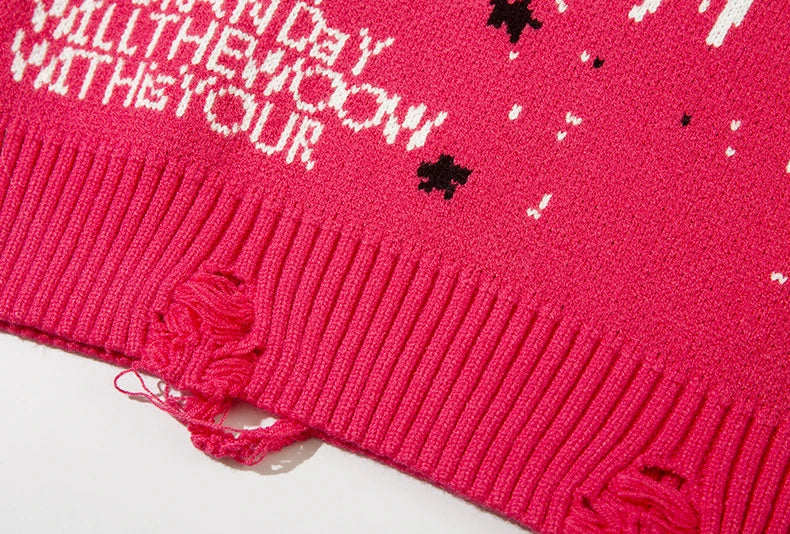 fashion butterfly knitted oversized sweater unisex o neck ripped holes knit pullover streetwear unisex loose sweaters clothing Y2K vintage urban hoodie, unique limited edition hoodie, urban wear with bold artwork