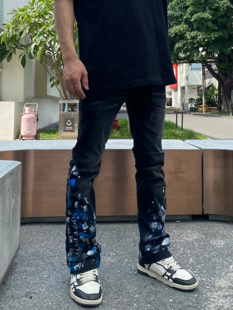 graffiti printed skinny denim jeans men casual buttons fly slim straight biker trousers jeans fashion hip hop jean pants joggers unique joggers style 3399