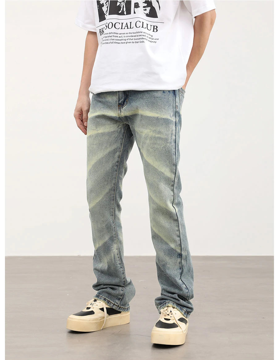 retro striped washed denim jeans flare pants unisex hip hop fashion streetwear harajuku loose straight y2k mens jeans joggers unique joggers style 4389