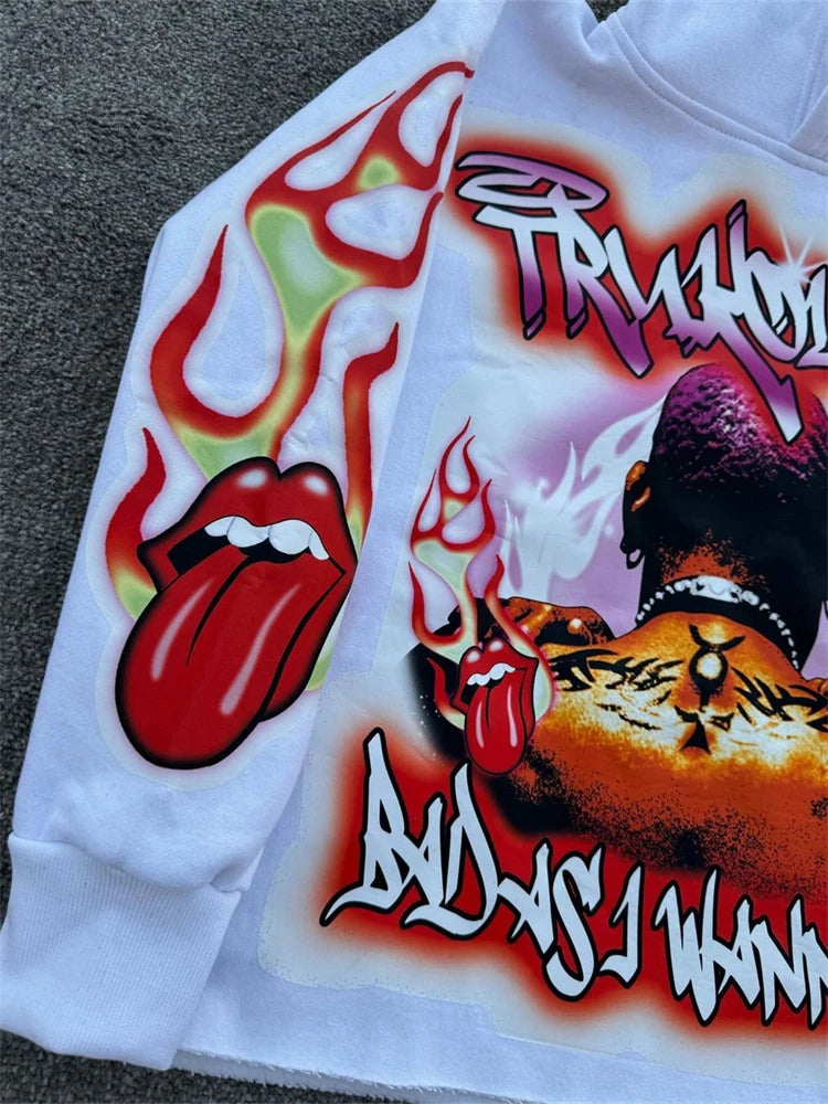 Y2K Pullover Hoodie Long Sleeved Oversize Vintage 3D Printed Clothing