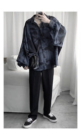 Tie dye loose shirt men long sleeved early autumn Korean version student ins men shirt dark abstinence inch shirt men shirts y2k