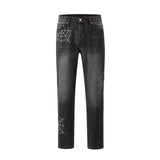 mens hip hop streetwear denim pants cobweb embroidery denim pants 2023 harajuku zipper cotton joggers jeans trousers harem pants unique joggers style 1928