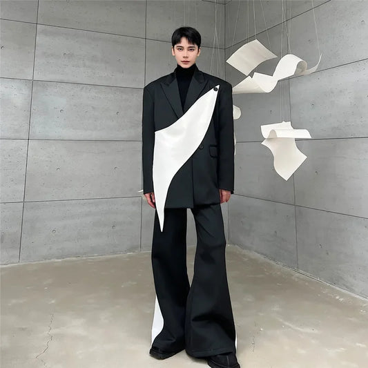 flare pants men vintage fashion casual bell bottom trousers male streetwear net celebrity long pants stage costume minimalist street pants