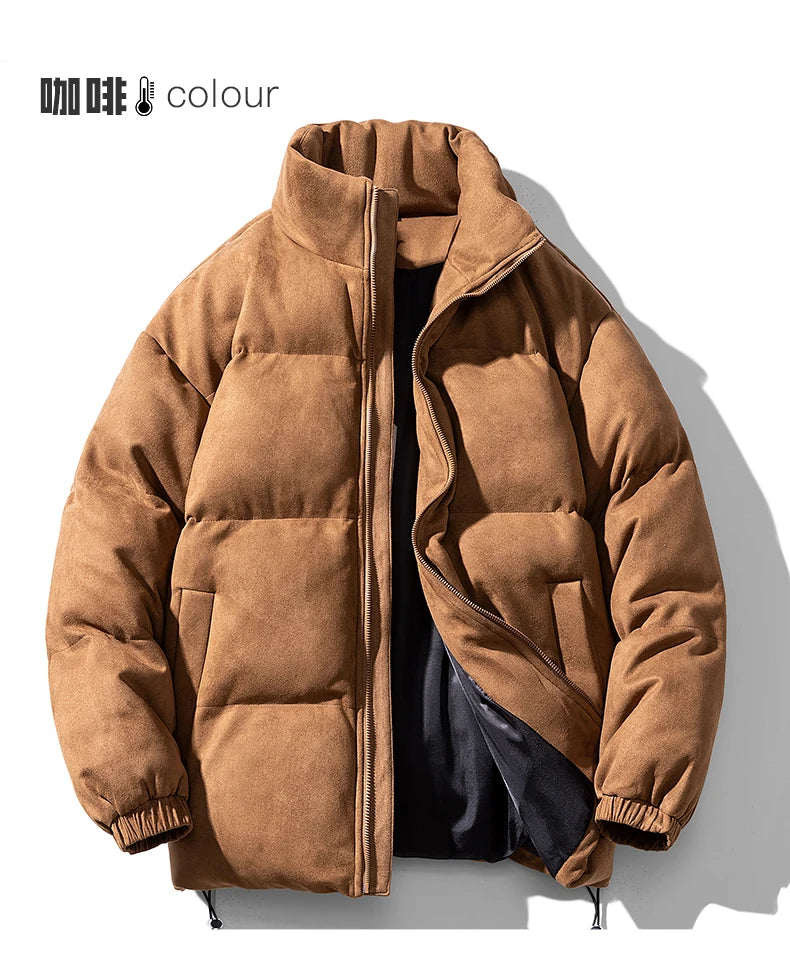 Streetwear Men's Winter Harajuku Fashion Jacket Parkas Bubble Jacket Oversize Warm Solid Coat Faux Suede Puffer Jacket