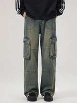 spring and autumn retro men and women trendy straight tube multi pocket work clothes jeans american couple loose casual pants urban skinny jeans