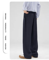 men bright line elastic waist streetwear fashion loose casual plus size straight suit pants work man business trousers unique default style 1943