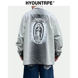 Hip Hop Streetwear Shirts Harajuku Retro Printed New Casual Long Sleeve Single Breasted Shirts for Men Loose Tops Cargo Shirt