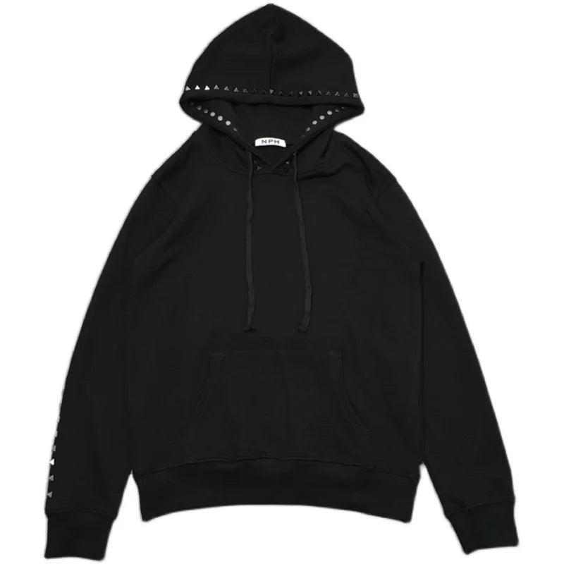 New Luxury Men Novelty Metal Rivets Hoodies Hoody Hooded Sweatshirts V