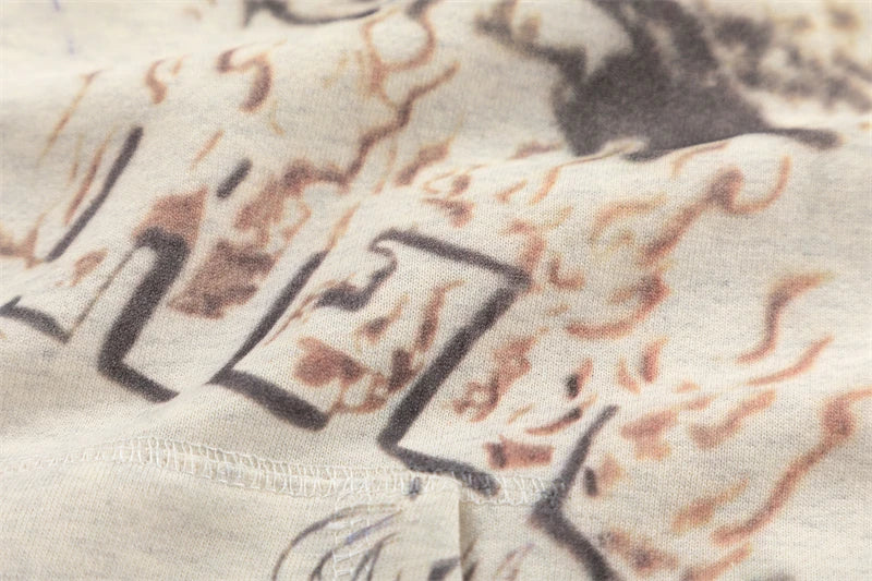Vintage High Quality Hand Painted Graffiti Printed Washed Fleece Hoodi