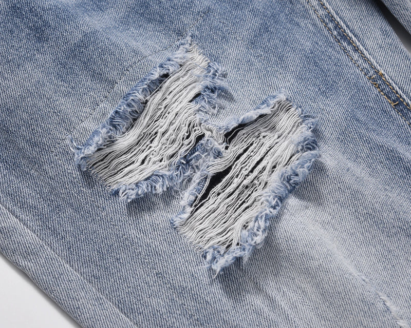street wear washed hole destroyed skinny jeans denim hip hop blue cylinder male casual slim jeans pants ripped denim trousers unique jeans style 254
