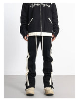 hip hop loose fit elastic waist pants fashion streetwear pants men casual loose bottom zipper drewstring sportwear pants joggers unique joggers style 2143
