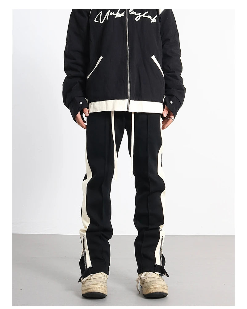 hip hop loose fit elastic waist pants fashion streetwear pants men casual loose bottom zipper drewstring sportwear pants joggers unique joggers style 2143