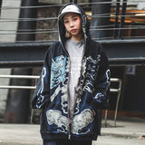 Harajuku tribal flames featuring hip hop hoodie sweatshirt streetwear men vintage cartoon band printed cotton hooded 2023 winter harajuku pullover hoodie black