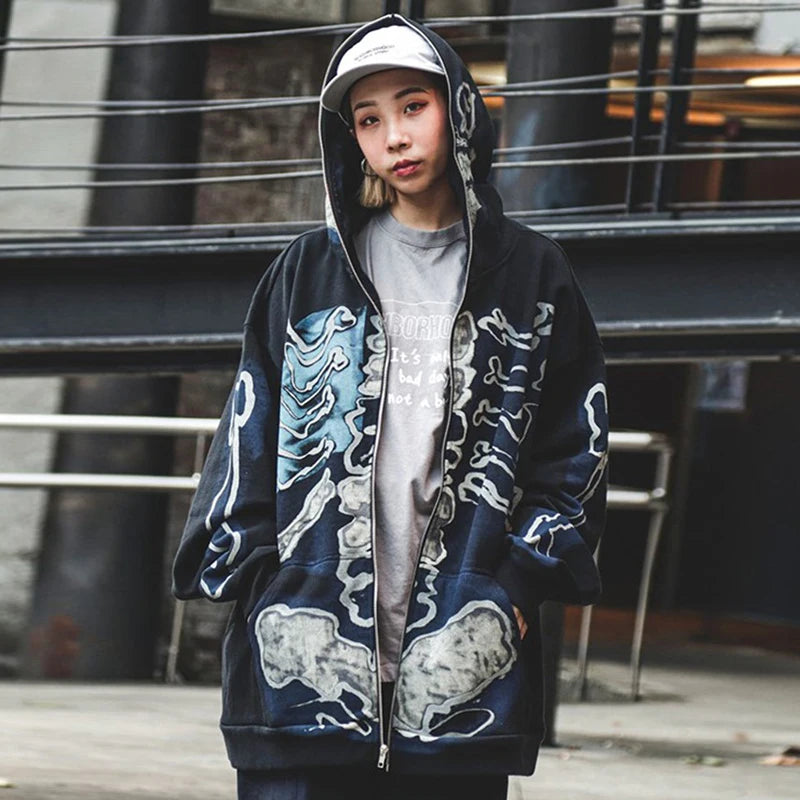 Harajuku tribal flames featuring hip hop hoodie sweatshirt streetwear men vintage cartoon band printed cotton hooded 2023 winter harajuku pullover hoodie black
