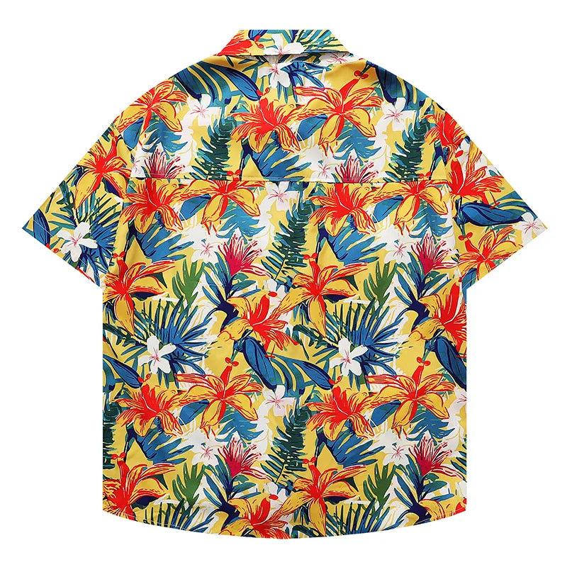 Men Shirts Summer Sclassic Flower Clothing Retro Hawaiian Vacation Shirts Daily Versatile Loose Tops Fashion Half Sleeve Shirt