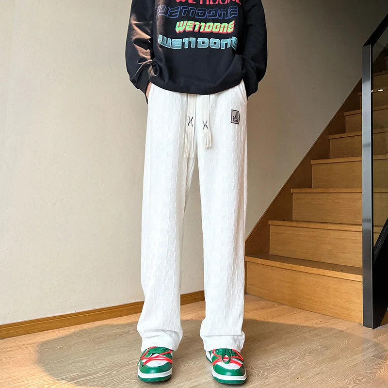 autumn casual pants men fashion straight plaid pants men streetwear hip hop loose wide leg pants mens vintage trousers m 3xl unique default style 4008