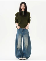 Men Women American Streetwear Vintage Washed Denim Loose Casual Wide Leg Baggy Jeans Couple Harem Jeans Trousers