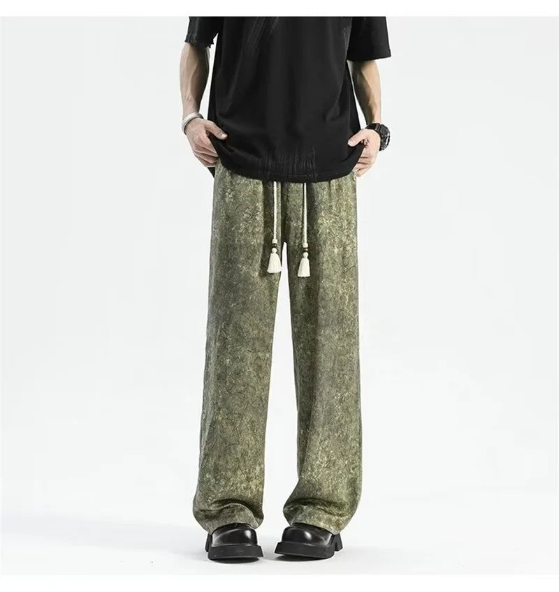 2024 goth tie dye corduroy pants mens autumn baggy wide leg straight casual trousers women drawstring hip hop y2k sweatpants unique joggers style 1365