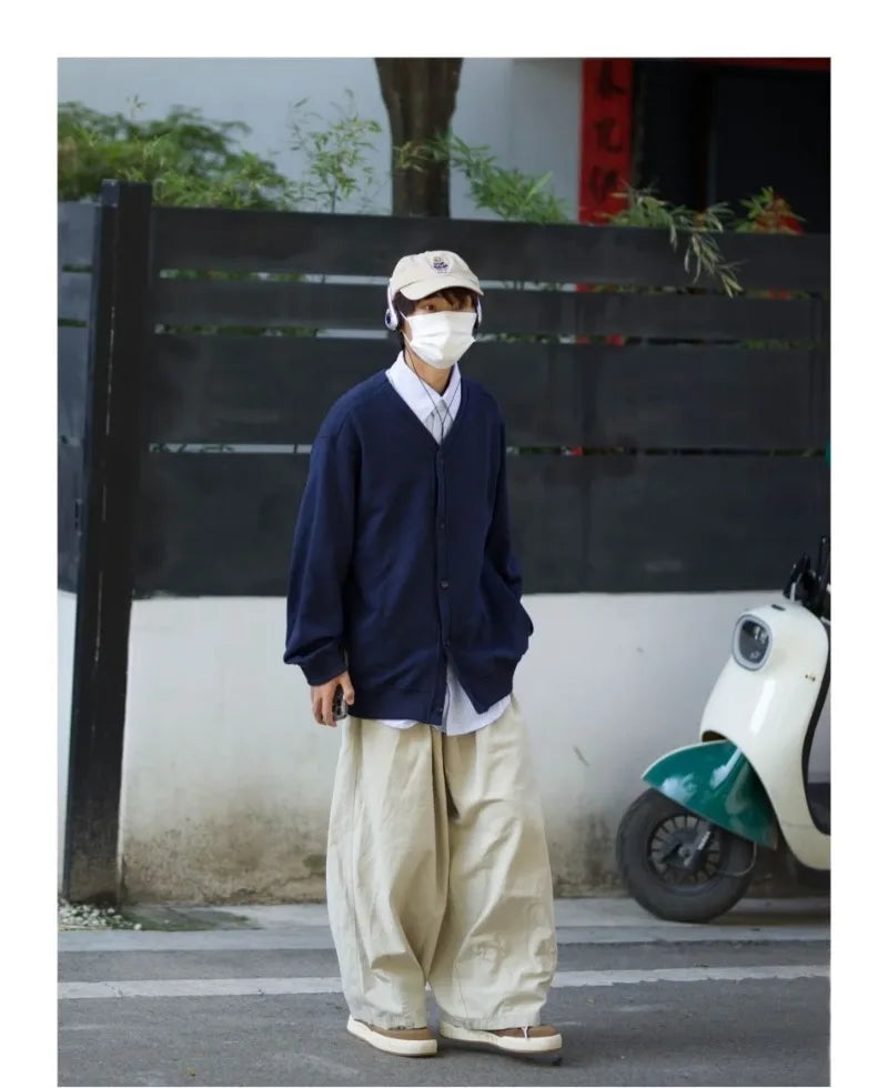 mens casual 2 pcs sets fake two pieces cotton shirt corduroy street wide leg pants sets japanese college retro couples suit unique default style 4555