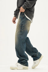 mens retro washed denim jeans loose straight pants 2023 new fashion streetwear trousers hip hop casual zipper jean pants joggers sporty tapered joggers