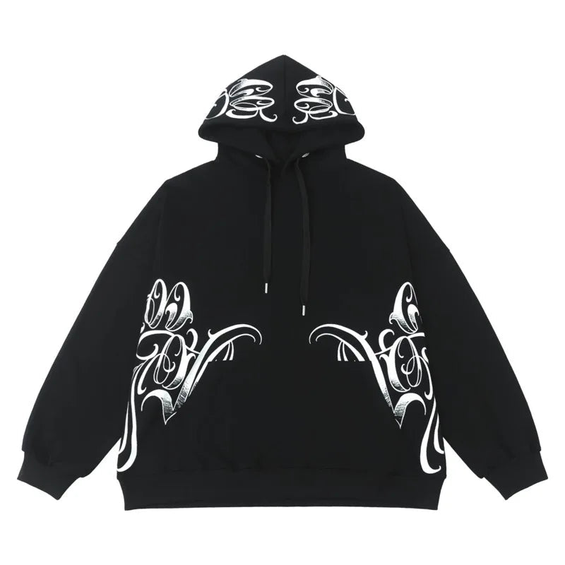 glitchcore chrome print featuring men hip hop facemask hoodies pullover hooded sweatshirts harajuku streetwear skateboard new casual y2k unisex loose tops hoodies