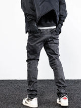 retro washed denim jeans mens bottom zipper jean trousers with pockets hip hop fashion high street slim fit pants joggers jeans unique joggers style 3105